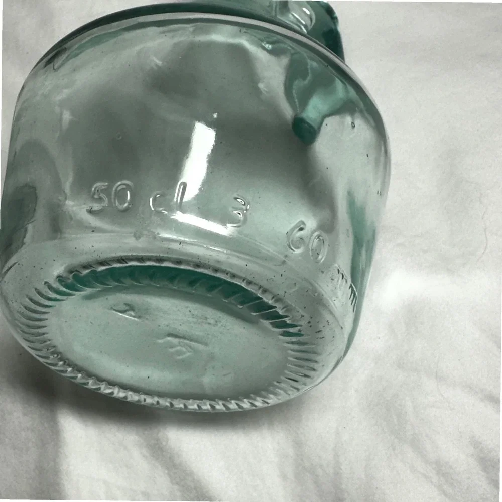 Recycled Glass Bottle Set AquaGreen Excellent Embossed Farmhouse Rustic Cottage
